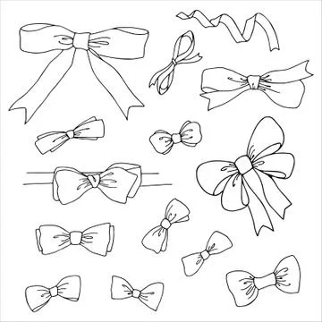 Set of hand drawn bows. Outlines decorative bows Stock Illustration