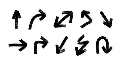 Set of Hand drawn brush arrows Stock Illustration