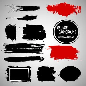 Set of hand drawn brushes and design elements. Black paint, ink brush strokes 스톡 일러스트
