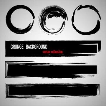 Set of hand drawn brushes and design elements. Black paint, ink brush strokes Stock Illustration