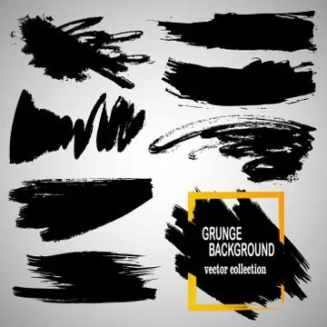 Set of hand drawn brushes and design elements. Black paint, ink brush strokes Stock Illustration