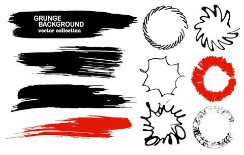 Set of hand drawn brushes and design elements. Black paint, ink brush strokes Stock Illustration
