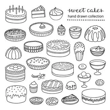 Set of hand drawn cakes. イラスト素材
