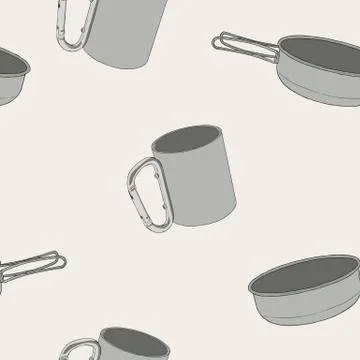 Set of hand drawn camping equipment drawing seamless pattern Illustrazione stock