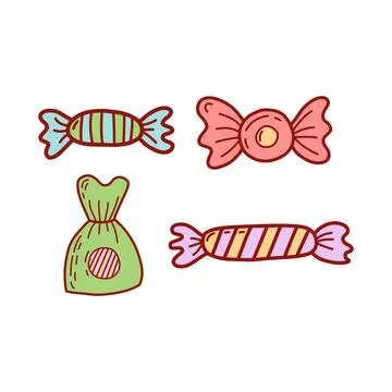 Set of hand drawn candies. Flat vector illustration Stock Illustration
