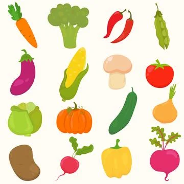 Set of hand drawn, cartoon vegetables. Stock Illustration