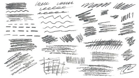 Set of hand drawn chalk broad strokes, grunge line collection Stock Illustration