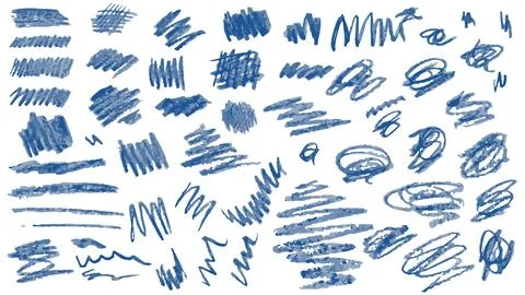 Set of hand drawn chalk different blue doodles, stripes and strokes Illustrazione stock
