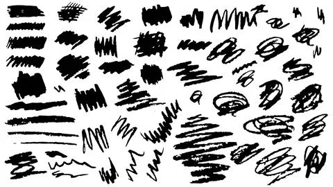 Set of hand drawn chalk different black doodles, stripes and strokes Stock Illustration