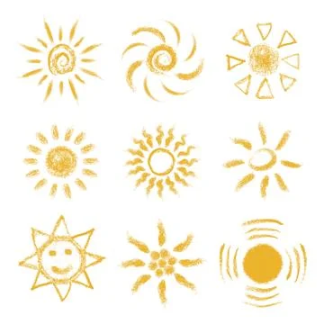 Set of Hand drawn chalk Suns Stock Illustration