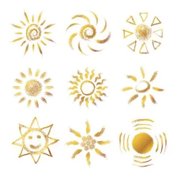 Set of Hand drawn chalk Suns Stock Illustration