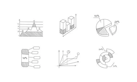 Set of Hand Drawn Charts and Diagrams, Business Statistics Presentation Stock Illustration
