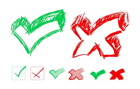 Set of hand-drawn check marks Stock Illustration