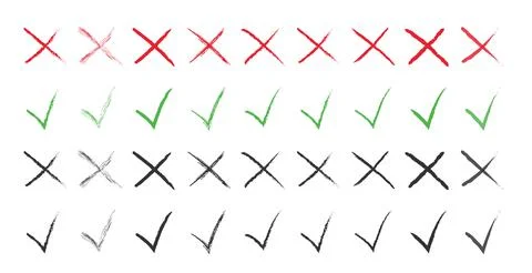Set of hand drawn check marks yes no. isolated on white background. Vector Stock Illustration