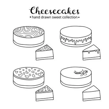 Set of hand drawn cheesecakes. Stock Illustration