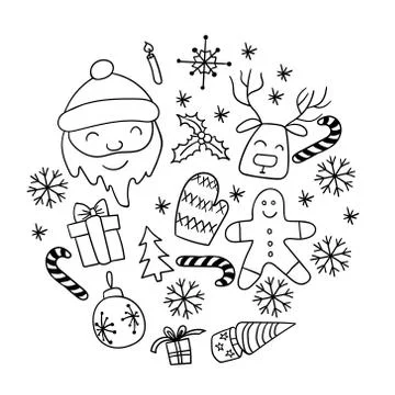 Set of hand drawn Christmas elements Stock Illustration