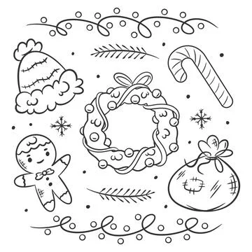 Set of hand drawn Christmas object elements Stock Illustration