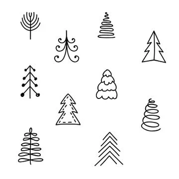 Set of hand drawn Christmas tree Stock Illustration