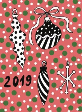 Set of hand drawn christmas tree and atributes. Holiday decoration isolated e Stock Illustration