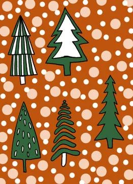 Set of hand drawn christmas tree and atributes. Holiday decoration isolated e Stock Illustration