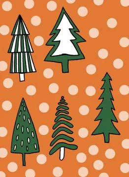 Set of hand drawn christmas tree and atributes. Holiday decoration isolated e Stock Illustration