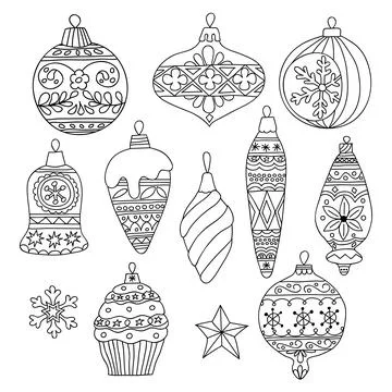 Set of hand drawn Christmas tree balls Stock Illustration