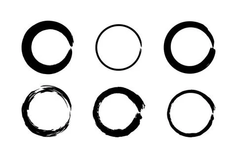 Set of hand-drawn circle ink brush strokes Stock Illustration