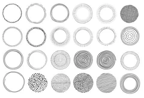 Set of hand drawn circular graphic design elements イラスト素材