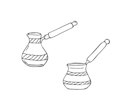 Set of the hand-drawn coffee pot. Coffee maker. Dishes for brewing coffee. .. Stock Illustration