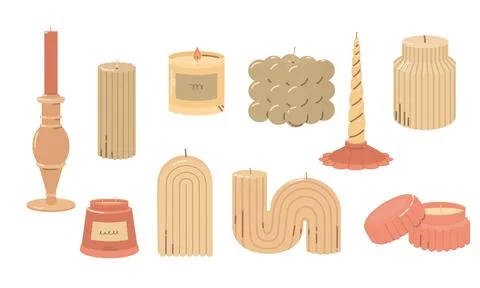 Set of hand drawn collection with trend candles of different shapes Stock Illustration