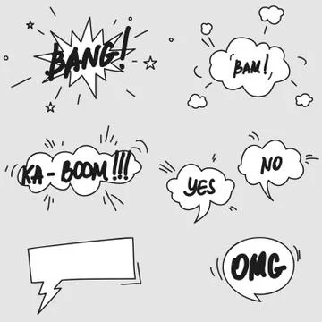 Set of hand drawn comic speech bubbles elements symbols and sound effects イラスト素材