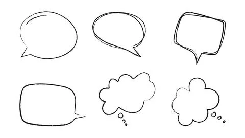 Set of Hand Drawn Comic Speech Bubbles and Thought Clouds Stock Illustration