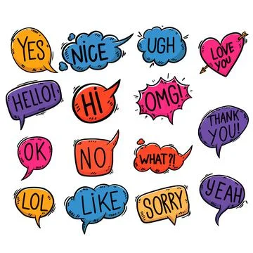 Set of hand drawn comic style speech bubbles. Design element for poster, card Stock Illustration