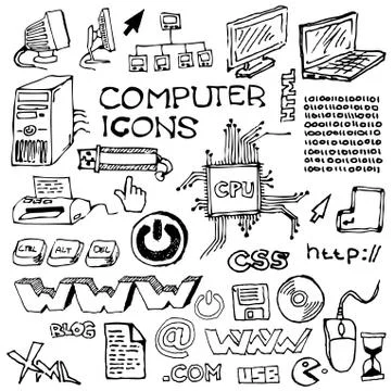 Set of hand-drawn computer icons Stockillustratie