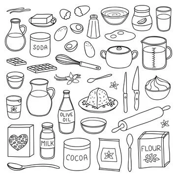 Set of hand drawn cooking, baking ingredients. Stock Illustration
