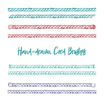 Set of hand-drawn cord brushes in vintage engraving art Stock Illustration