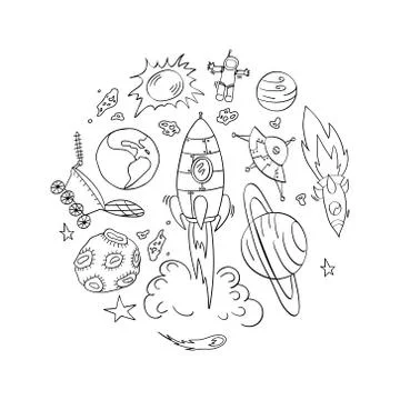 Set of hand drawn cosmic elements Stock Illustration