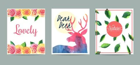 Set of hand drawn creative cards Stock Illustration