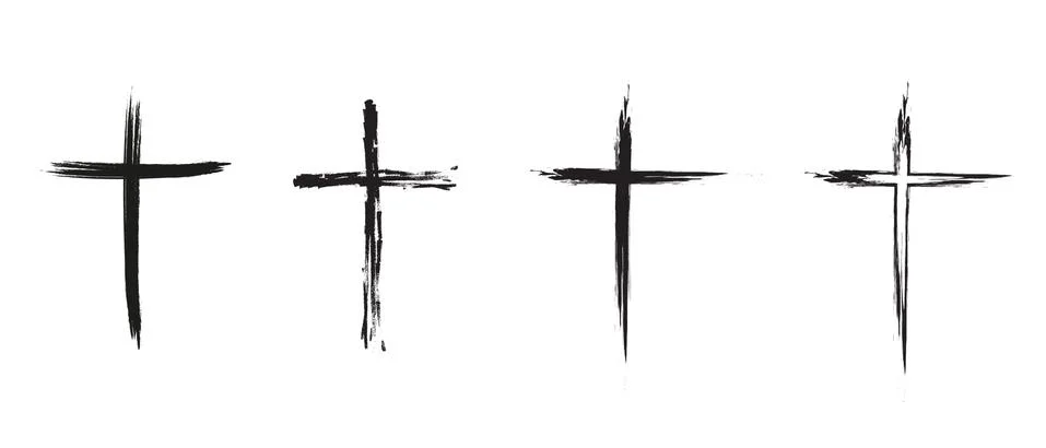 Set hand drawn cross. Vector cross. The cross is made with a brush. Stock Illustration