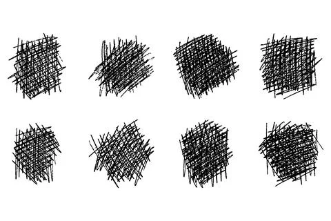 Set of hand drawn crosshatch textures in sketch style, black rough ink lines Stockillustratie