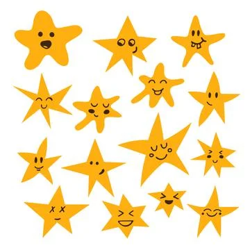 Set of hand drawn cute and funny stars. Cartoon comic style Illustrazione stock