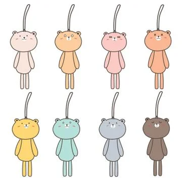 Set Of Hand Drawn Cute Bear Keychain. Stock Illustration