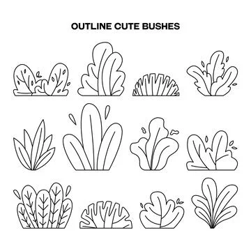 Set of hand drawn cute doodle bushes collection Stock Illustration