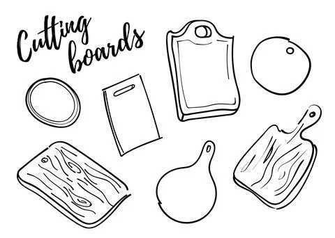 Set of hand drawn cutting boards. Stock Illustration