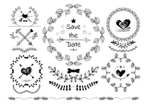 Set of hand drawn decorative design elements. Illustrazione stock