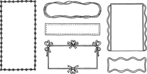 Set of Hand-Drawn Decorative Frames and Borders, Vector Elements for Design Stockillustratie