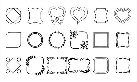 Set of hand-drawn decorative frames, borders, and geometric shapes Stock Illustration
