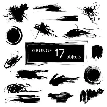 Set of hand drawn design elements. Collection of black paint, ink brush strokes Stock Illustration