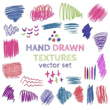 Set of hand drawn design elements. Vector collection of color pencil and ink  스톡 일러스트