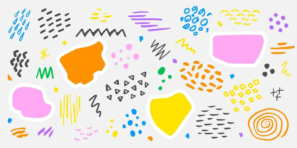 Set of hand drawn design elements.Various colorful shapes.Vector collection Stock Illustration